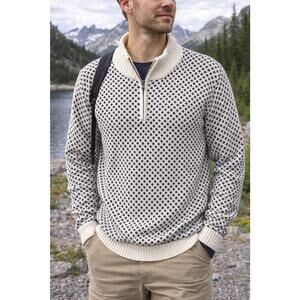 Long Wharf Edgartown SeaWell Sweater Men’s XL 1/4 Zip Fisherman Black Cream NEW